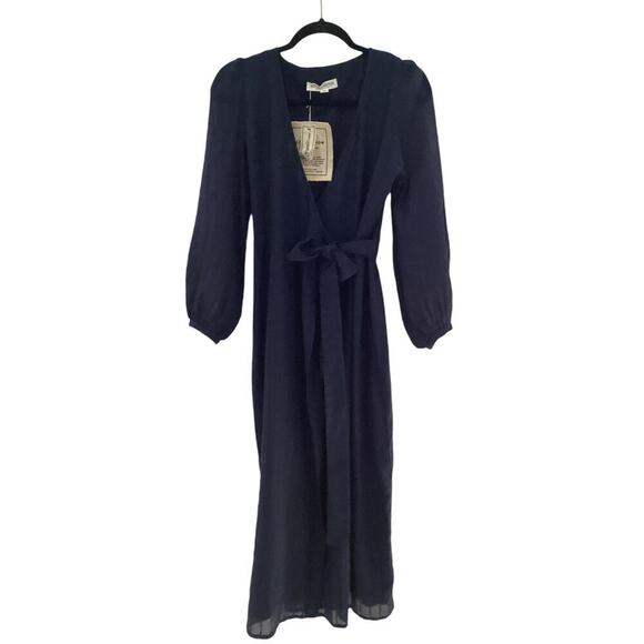 Emerson Fry India Collection Bishop Sleeve Dress In Dot Stripe Maritime Organic - Picture 4 of 13